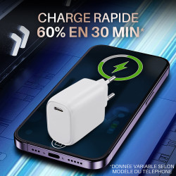 Chargeur secteur rapide USB-C 20W Blanc Suspendu