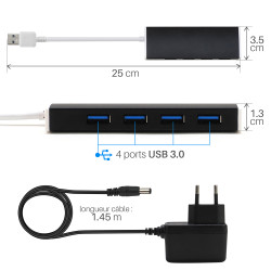 Hub USB 3.0 alimentation externe Super speed 5 Gbps 4 ports