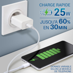 Chargeur secteur Slim rapide USB-C 25W Blanc Suspendu