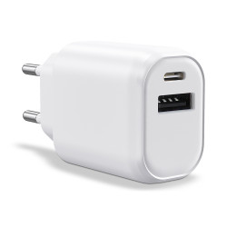 Chargeur secteur rapide Double USB USB-A et USB-C 30W Blanc Suspendu