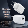 Chargeur secteur rapide Double USB USB-A et USB-C 30W Blanc Suspendu