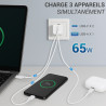 Chargeur secteur rapide 65W triple USB-A et 2 x USB-C  Blanc Susp