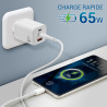 Chargeur secteur rapide 65W triple USB-A et 2 x USB-C  Blanc Susp