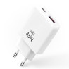 Chargeur secteur rapide Slim GaN Dble USB USB-A et USB-C 45W Blanc S