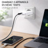 Chargeur secteur rapide Slim GaN Dble USB USB-A et USB-C 45W Blanc S