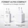 Chargeur secteur rapide Slim GaN Dble USB USB-A et USB-C 45W Blanc S