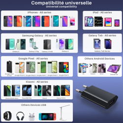 Chargeur secteur compact USB type A 1A noir Sachet