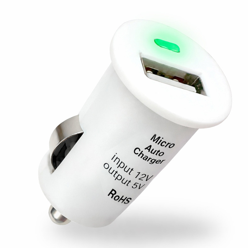 Mini chargeur USB sur prise allume cigare blanc 1A sachet