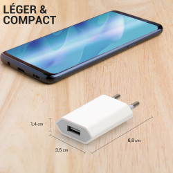 Chargeur secteur USB compact 1A blanc Suspendu