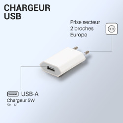Chargeur secteur USB compact 1A blanc Suspendu