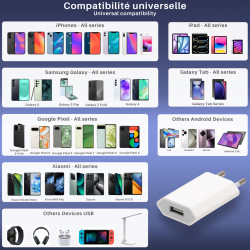 Chargeur secteur USB compact 1A blanc Suspendu