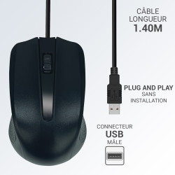 Souris optique filaire USB 1000 Dpi 2 boutons + 1 molette  noir