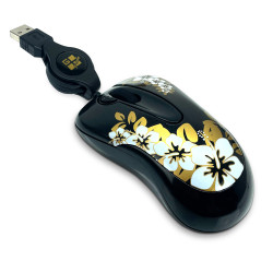 Mini souris optique USB Golden Sunset toutes surfaces, cordon rétract