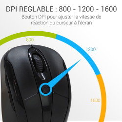 Souris Sans Fil Optique avec Nano Récepteur USB Noire