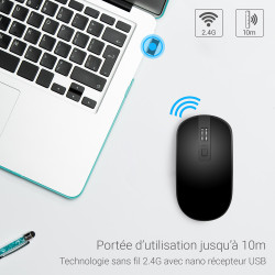 Souris Sans Fil Optique avec Nano Récepteur USB Sensib Régl Noire