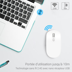 Souris Sans Fil Optique avec Nano Récepteur USB Sensib Régl Blanche