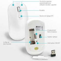 Souris Sans Fil Optique avec Nano Récepteur USB Sensib Régl Blanche