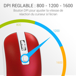 Souris Sans Fil Optique avec Nano Récepteur USB Sensib Régl Rouge