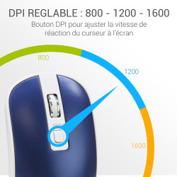 Souris Sans Fil Optique avec Nano Récepteur USB Sens Régl Bleu Nuit