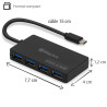 Hub USB 3.0 Slim 4 ports cable 17,5cm USB type C 3.1 vit 5 Gbps 