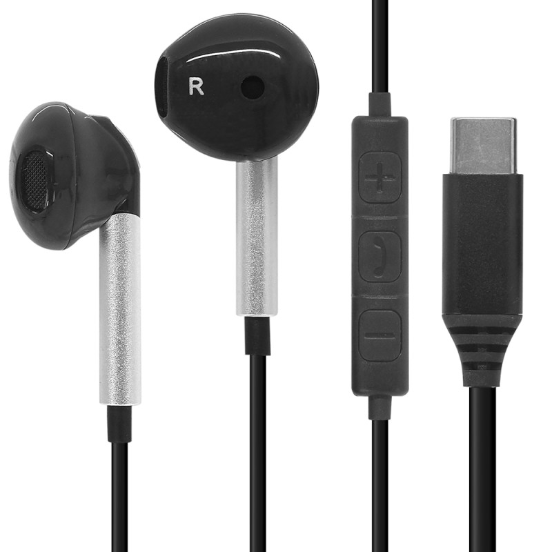 Ecouteurs USB type C Intra-auriculaire Micro et contrôle Noir