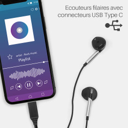 Ecouteurs USB type C Intra-auriculaire Micro et contrôle Noir