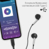 Ecouteurs USB type C Intra-auriculaire Micro et contrôle Noir