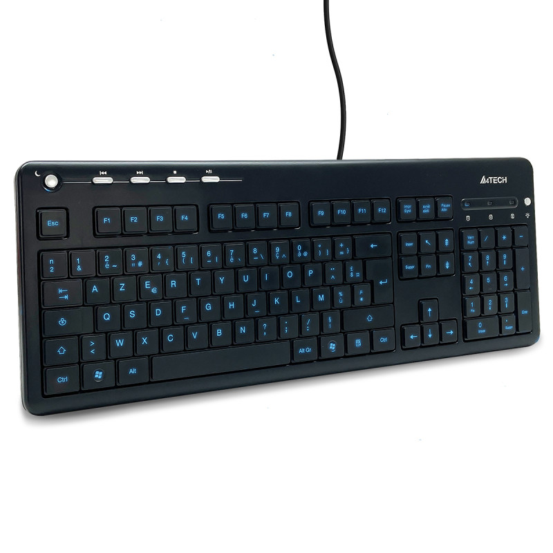 Clavier multimédia rétroéclairé, touches lumineuses, USB