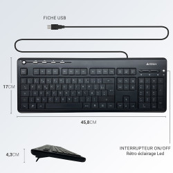 Clavier multimédia rétroéclairé, touches lumineuses, USB
