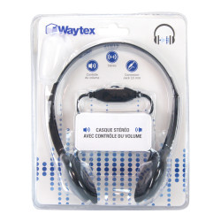 Casque Audio Noir Connexion Jack 3,5mm Volume Réglable Blister