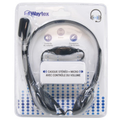 Casque multimédia Jack tour de tête micro sur bras+réglage vol Blist.