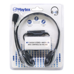 Casque multimédia USB tour de tête micro sur bras+réglage vol Blister