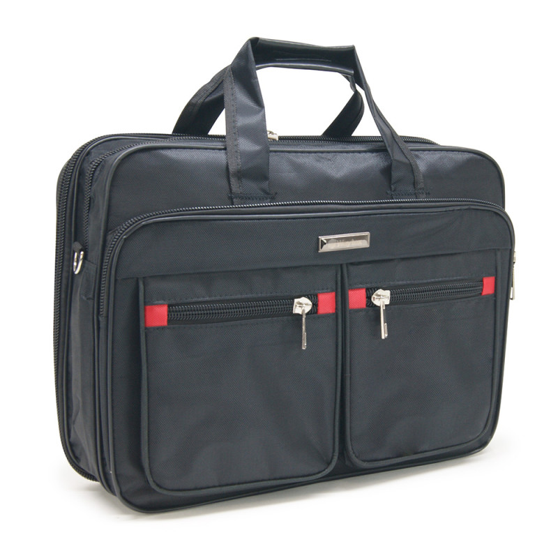 Sacoche Porte Document et PC 15.6  Multi Poches Zippées Nylon Noir
