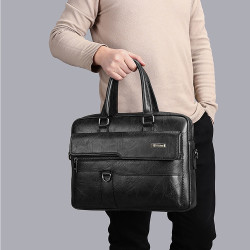 Sacoche buisness ordinateur 15,6  multi comp simili cuir noir