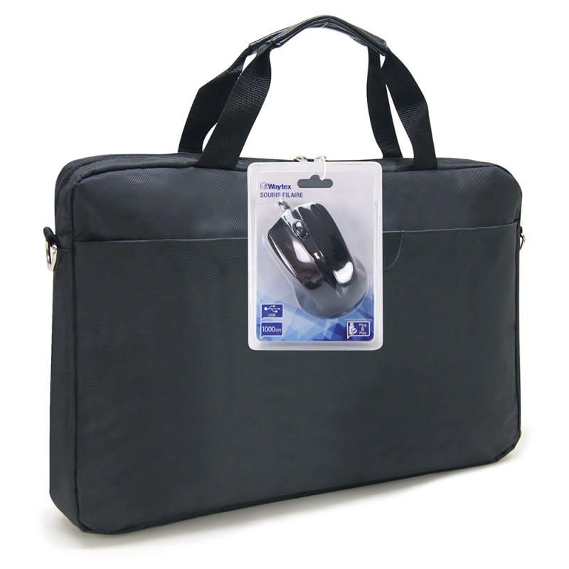 Pack Sacoche et Souris USB Noir pour Ordinateur 15,6'' nylon Noir