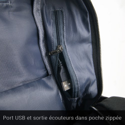 Sac à Dos Sécurité 15,6'' Serrure Antivol Port USB Passant Ecouteurs