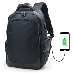 Sac à Dos Elégant Ordinateur 15,6'' USB Tissu Satiné/Simili Cuir Noir