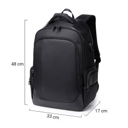 Sac à Dos Elégant Ordinateur 15,6'' USB Tissu Satiné/Simili Cuir Noir