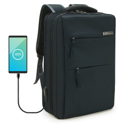 Sac à Dos Urbain XL 15,6 Pouces Polyester Oxford Multipoches USB Noir