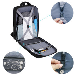 Sac à Dos Urbain XL 15,6 Pouces Polyester Oxford Multipoches USB Noir