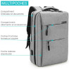 Sac à Dos Urbain XL 15,6 Pouces Polyester Oxford Multipoches USB Gris
