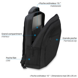 Sac à dos ordinateur 13  - 14  - 15  imperméable unisexe - Noir