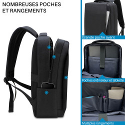 Sac à dos ordinateur 15,6’’ rectangle prise USB et Jack audio -Noir