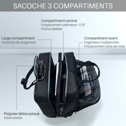 Malette Trolley  4 roulettes 3 compart et pochettes PC et tablette