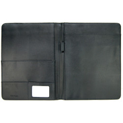 Conférencier porte document simili cuir noir, bloc A4 et multi-poches