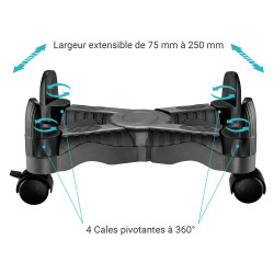 Support UC à roulettes noir ajustable de 75mm a 250mm