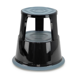 Tabouret marche pied mobile 3 roulettes Hauteur 43 cm Métal Noir