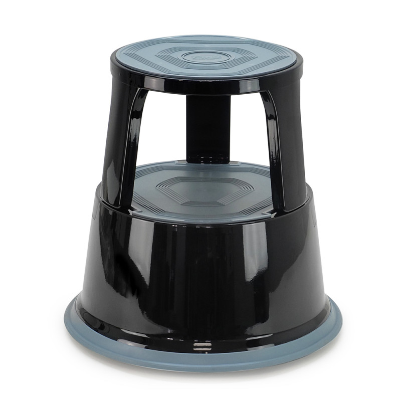 Tabouret marche pied mobile 3 roulettes Hauteur 43 cm Métal Noir