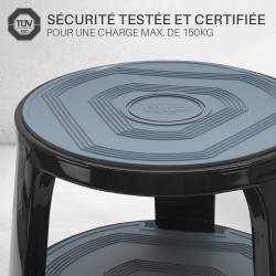 Tabouret marche pied mobile 3 roulettes Hauteur 43 cm Métal Noir