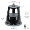 Tabouret marche pied mobile 3 roulettes Hauteur 43 cm Métal Noir